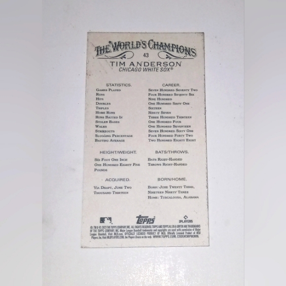 Tim Anderson Black Border Mini Card Topps Allen & Ginter 2023 #43 - Picture 2 of 2